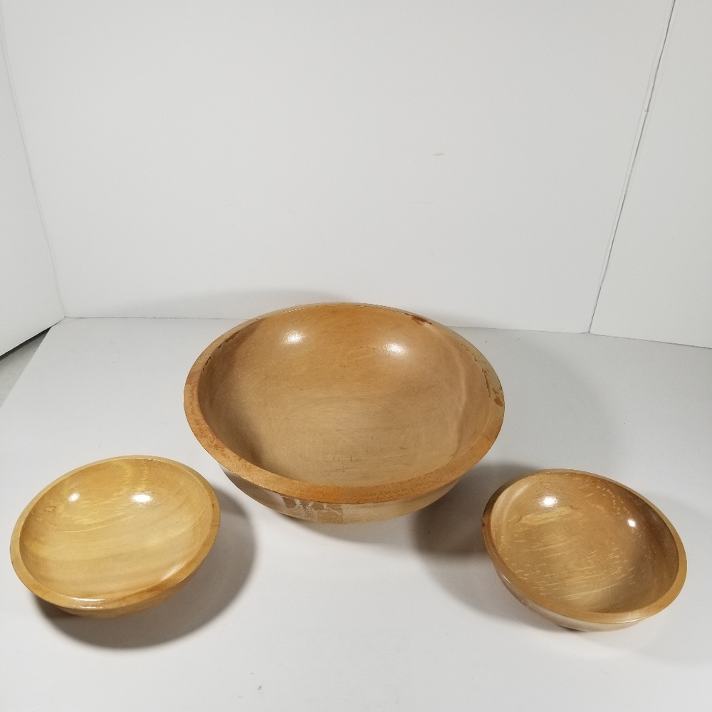 Woodpecker Woodware Wooden Salad Bowls Set Of 3 Made In Japan Vintage